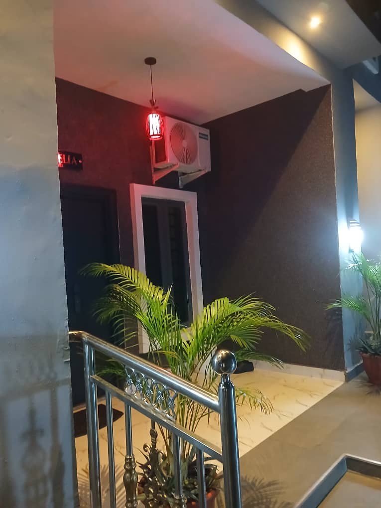 Suite entrance with lantern lighting
